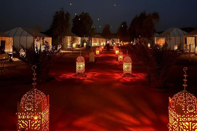 1 Night Camel Trekking in Merzouga - Desert camp at night: private tent comfort, mint tea, tagine, and Berber music