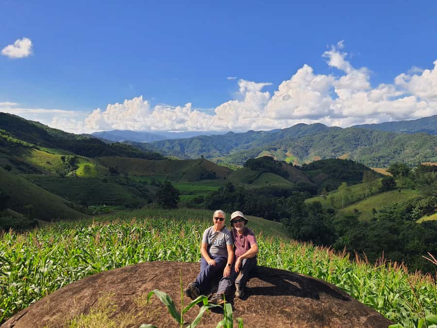 Chiang Rai: 2-Day Jungle Trek only walk with Waterfall - Day 1: hot spring start, Lesu lunch, Chinese tea hills, waterfall swim, Akha overnight