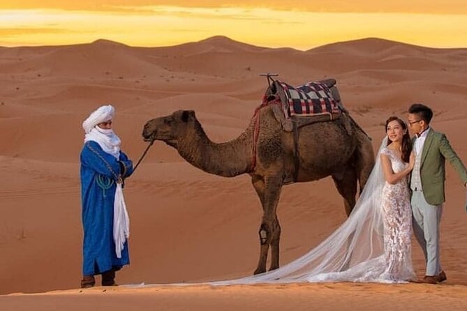 Overnight stay in desert camp & Camel trekking in the Sahara - Day 1 in the dunes: Berber tea, camel ride, sunset, and Berber drums
